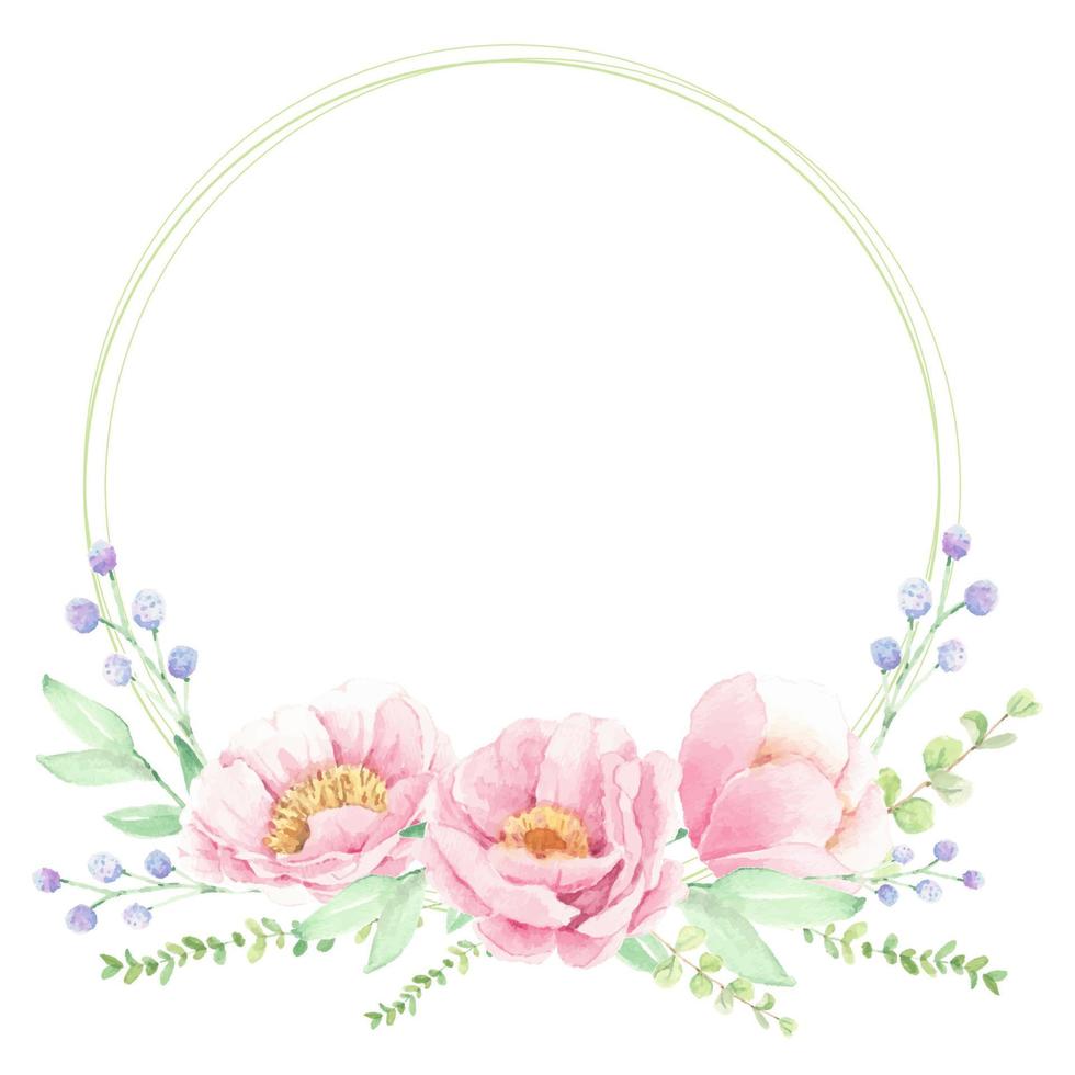 watercolor pink peony flower bouquet arrangement wreath frame for logo or banner vector