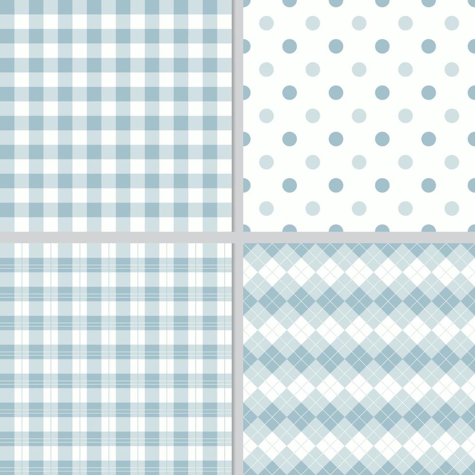 pastel blue plaid seamless pattern collection vector