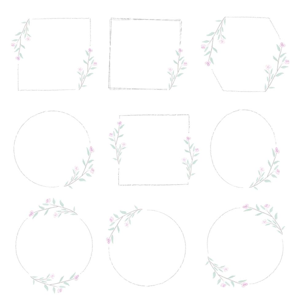 minimal sweet tiny pink watercolor roses wreath frame collection eps10 vectors illustration