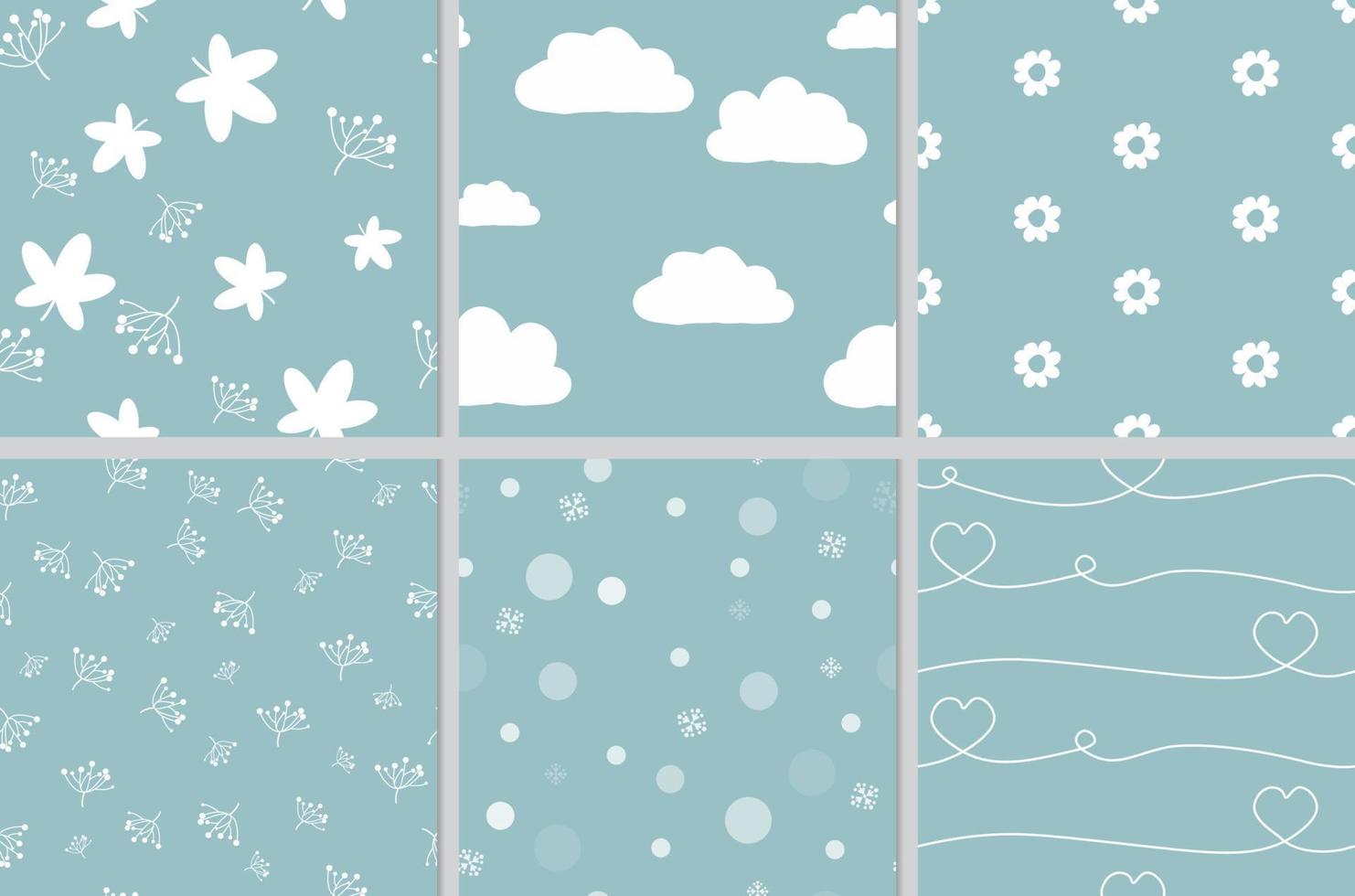cute doodle white on green blue background seamless pattern vector