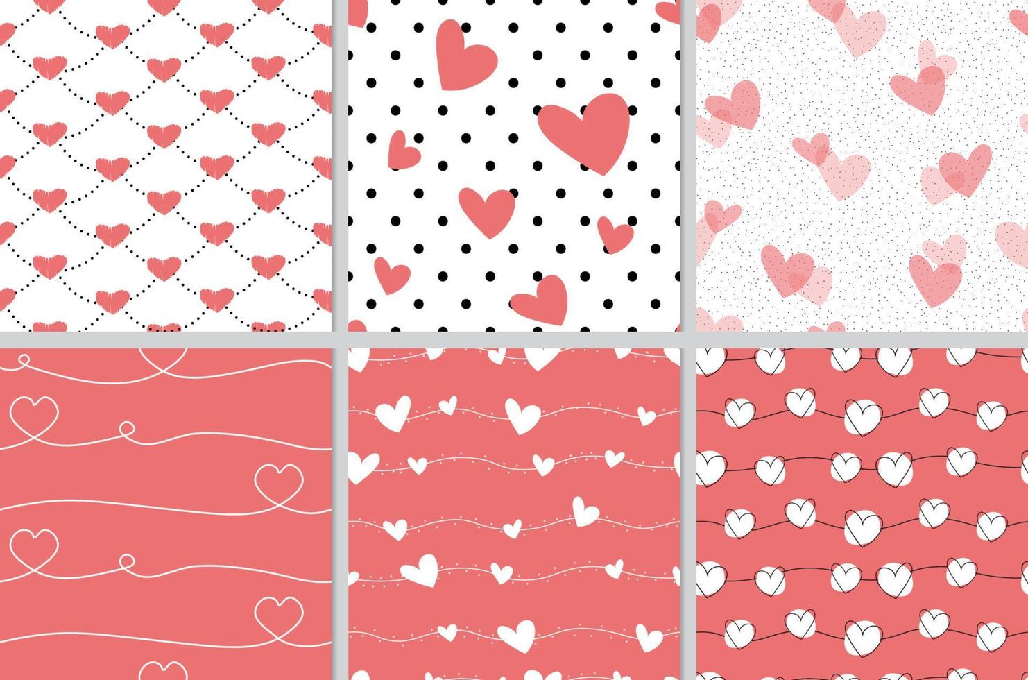 alentine heart seamless pattern on red coral background collection vector