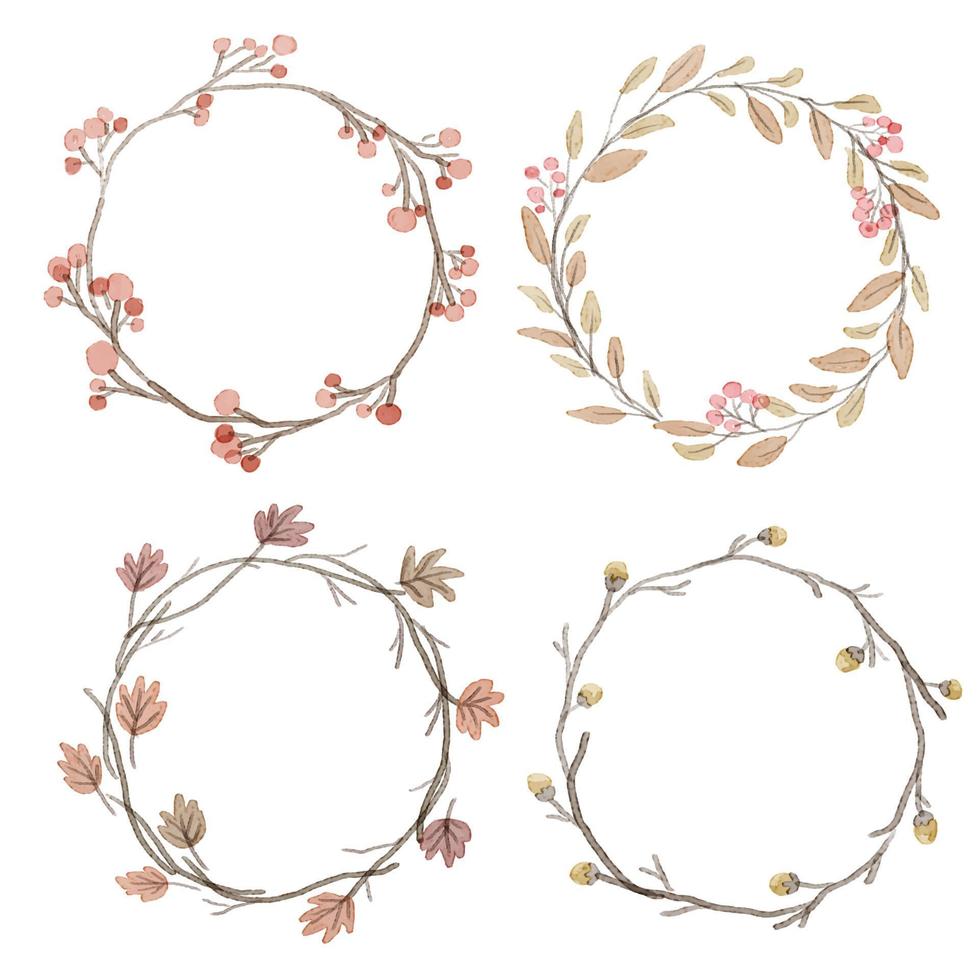 watercolor autumn flower leafs wreath frame eps10 vectors illustration