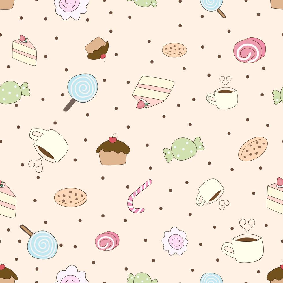 cute colorful pastel cartoon style coffee and bakery seamless pattern vector
