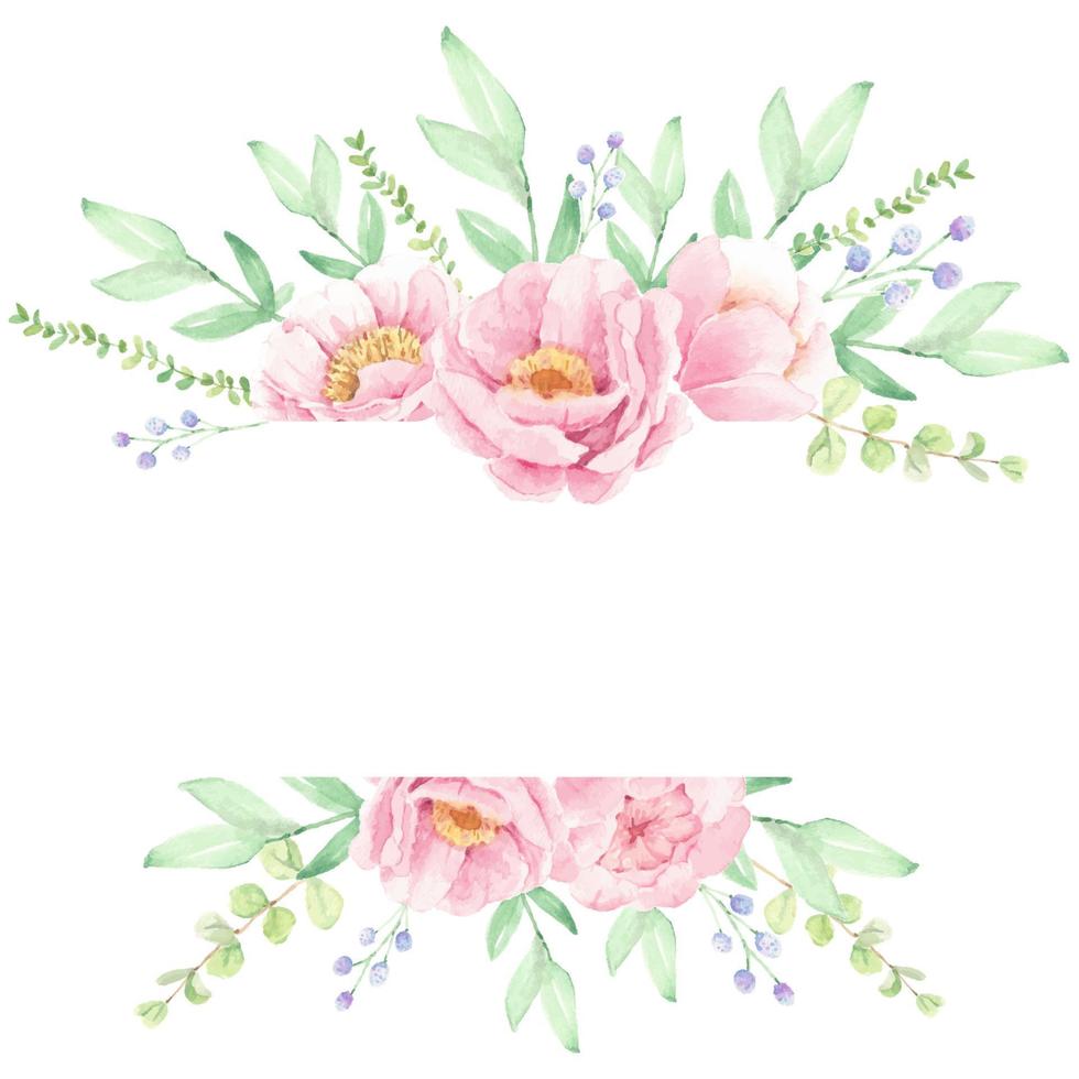 marco de corona de ramo de flores de peonía rosa para banner o logotipo vector