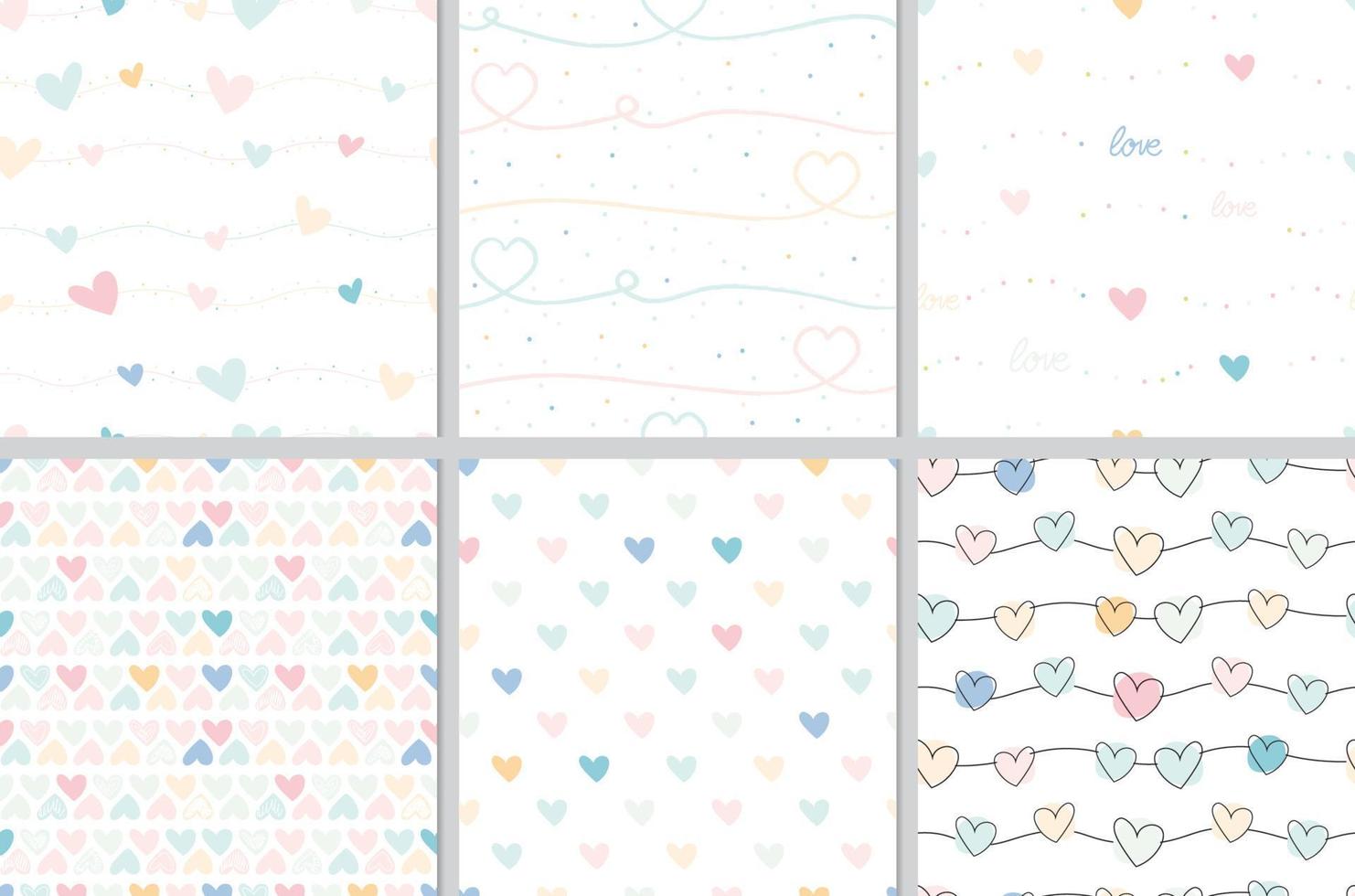 pastel valentine doodle heart seamless pattern collection vector