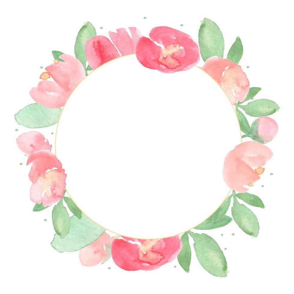 watercolor loose red and pink peony flower bloom wreath frame vector