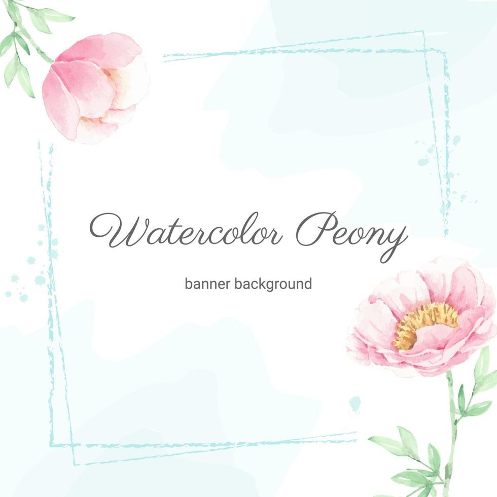 watercolor pink peony flower bouquet frame with splash banner backgroundwatercolor pink peony flower bouquet frame with splash banner background vector