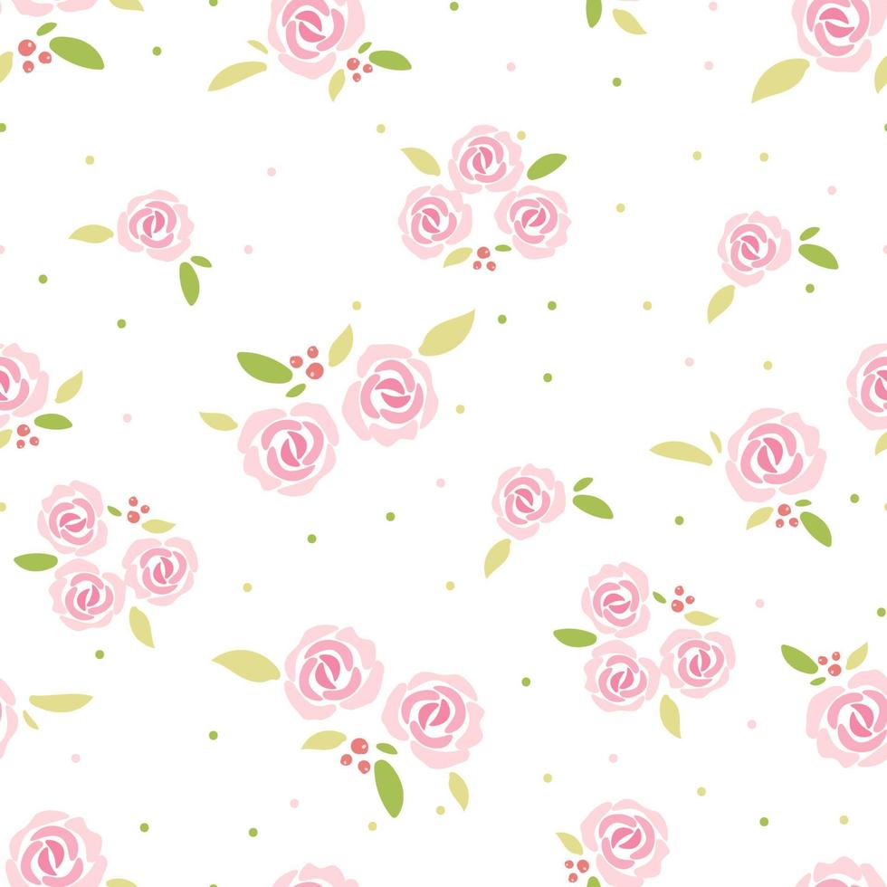 cute flat style pink rose seamless pattern vector