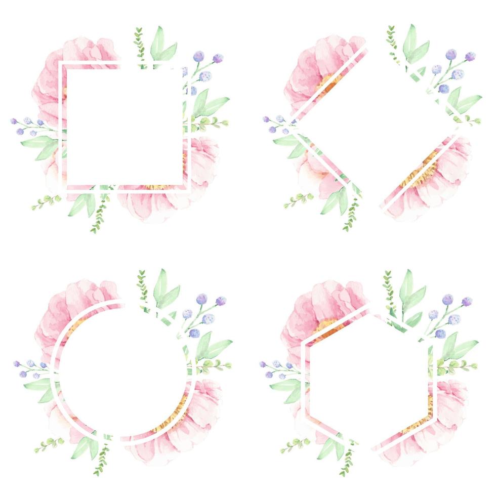 pink peony watercolor flower bouquet wreath frame for banner or logo vector