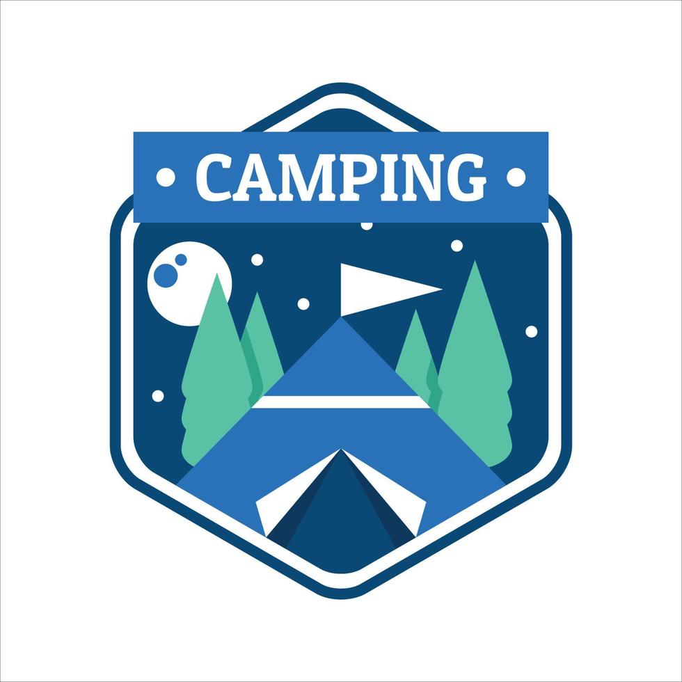 simple aventura de camping con logo en las montañas y la naturaleza. vector