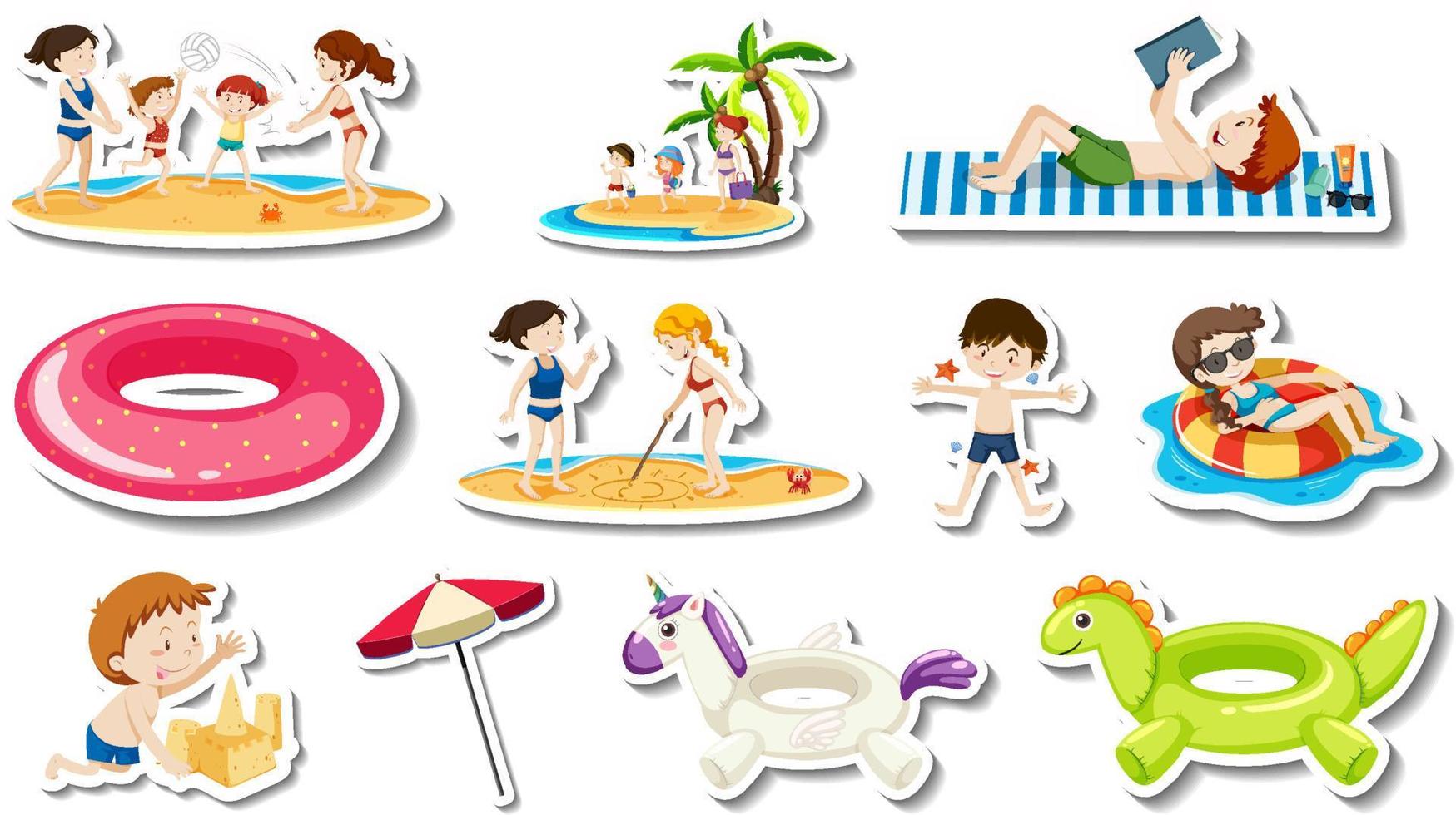 Set of summer beach items and children vector