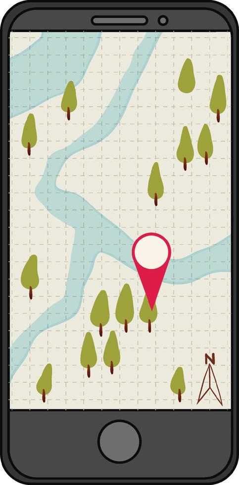 Map and pin location display on smartphone vector