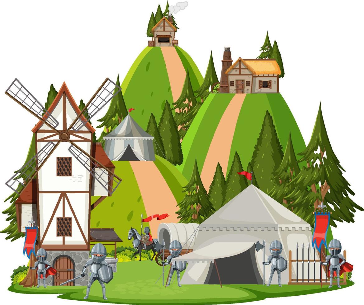 Isolated landscape of medieval army camp vector