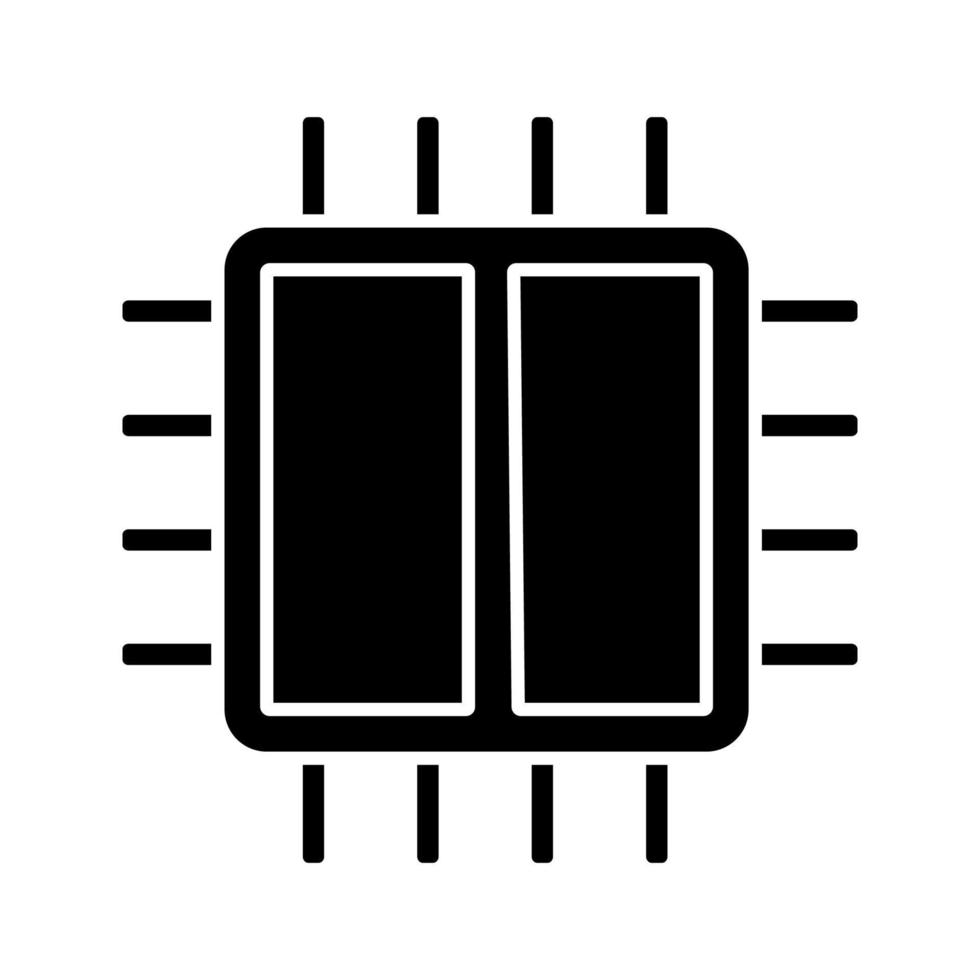 icono de glifo de procesador de doble núcleo. microprocesador x2. microchip, conjunto de chips. UPC. computadora, procesador de teléfono. circuito integrado. símbolo de la silueta. espacio negativo. ilustración vectorial aislada vector