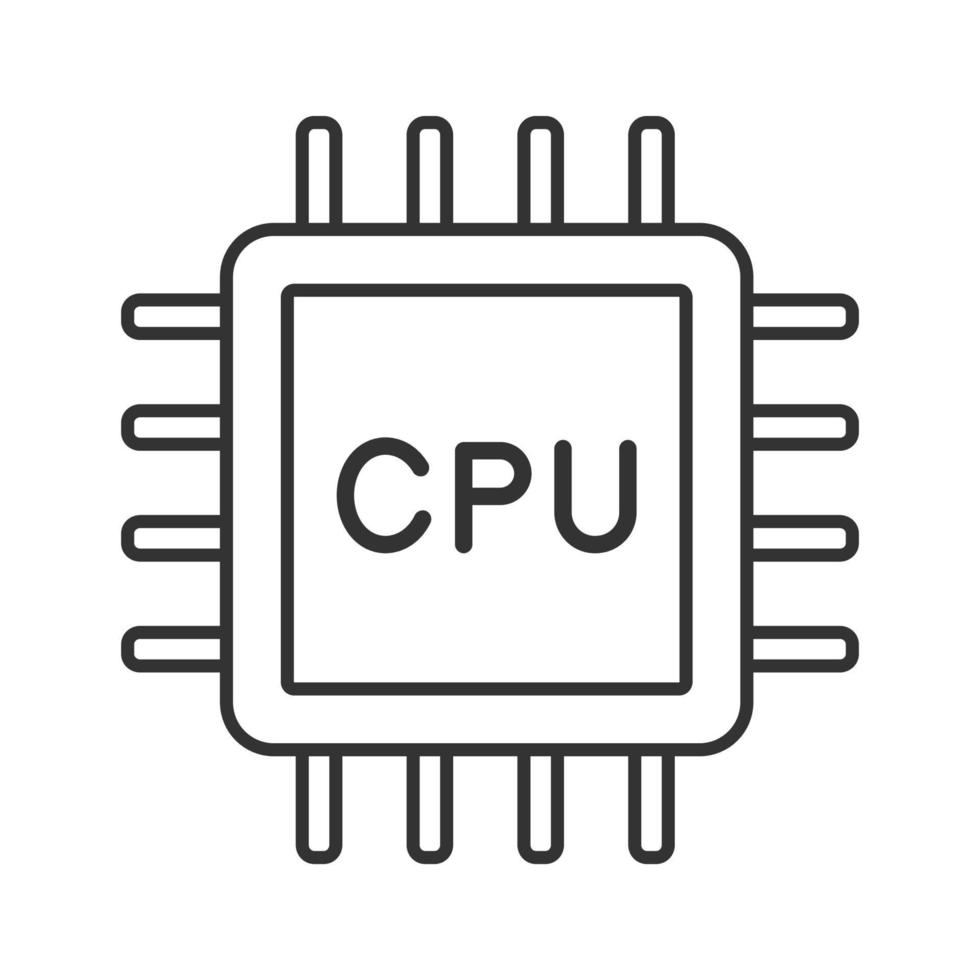 icono lineal de cpu. microchip electrónico, chipset, chip. ilustración de línea delgada. unidad Central de procesamiento. computadora, procesador de teléfono. circuito integrado. dibujo de contorno aislado vectorial. trazo editable vector