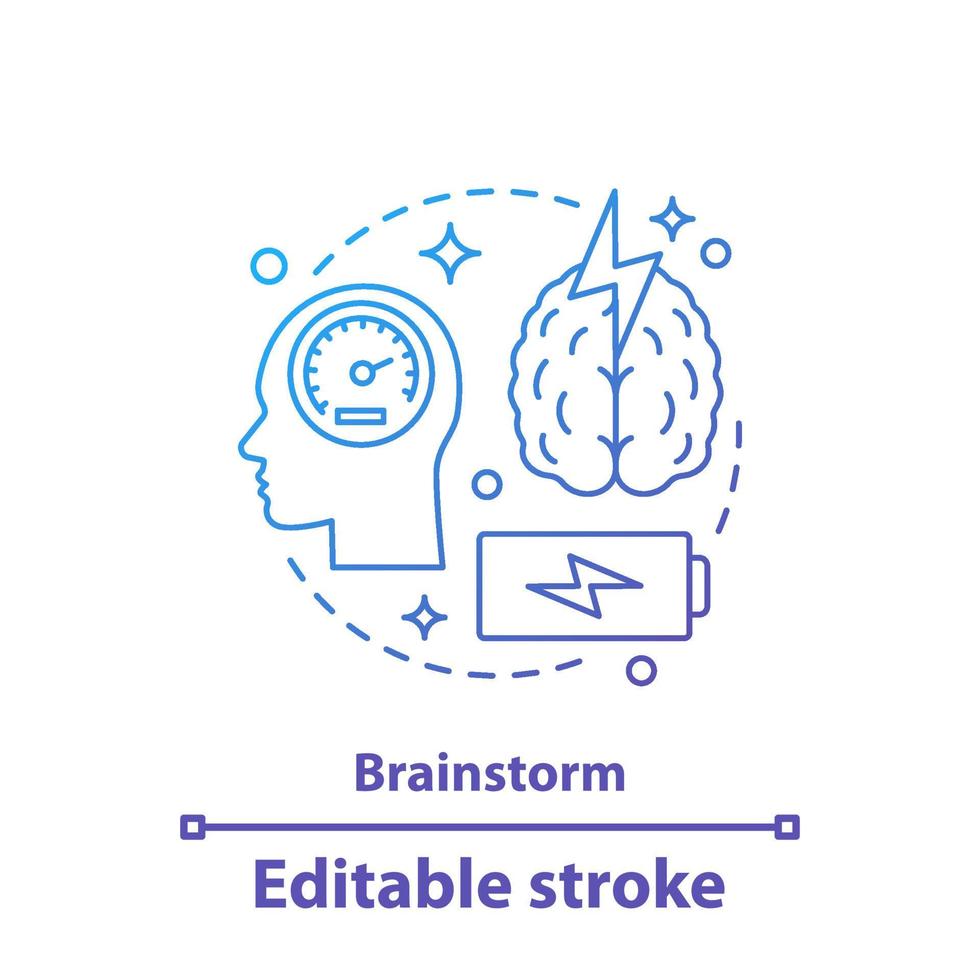 Brainstorm concept icon. Thinking process idea thin line illustration. Solution searching. Ideas generation. Vector isolated outline drawing. Editable stroke