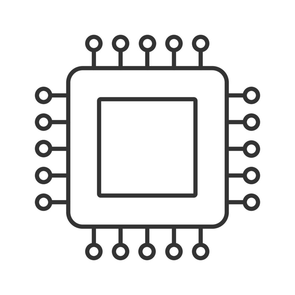 Processor linear icon. Microprocessor. Thin line illustration. CPU. Integrated circuit. Computer, phone processor. Microchip, chipset, chip. Vector isolated outline drawing. Editable stroke