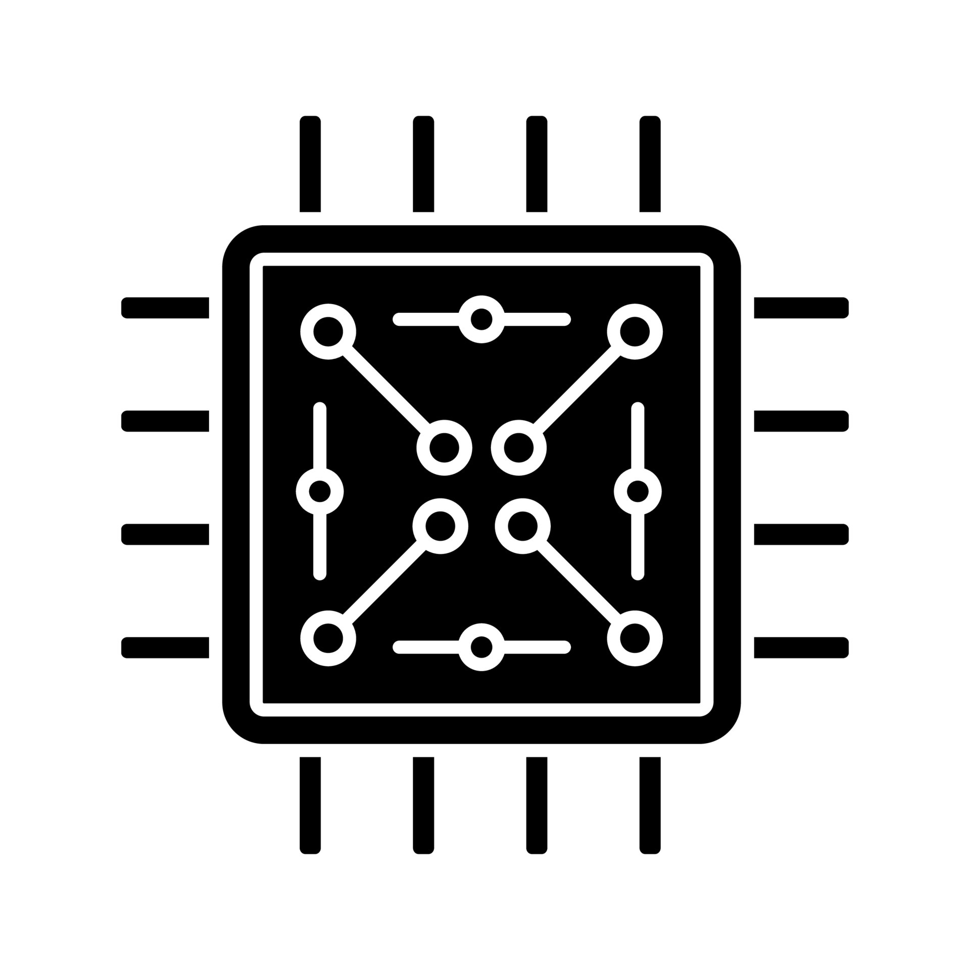 procesador con icono de glifo de circuitos electrónicos
