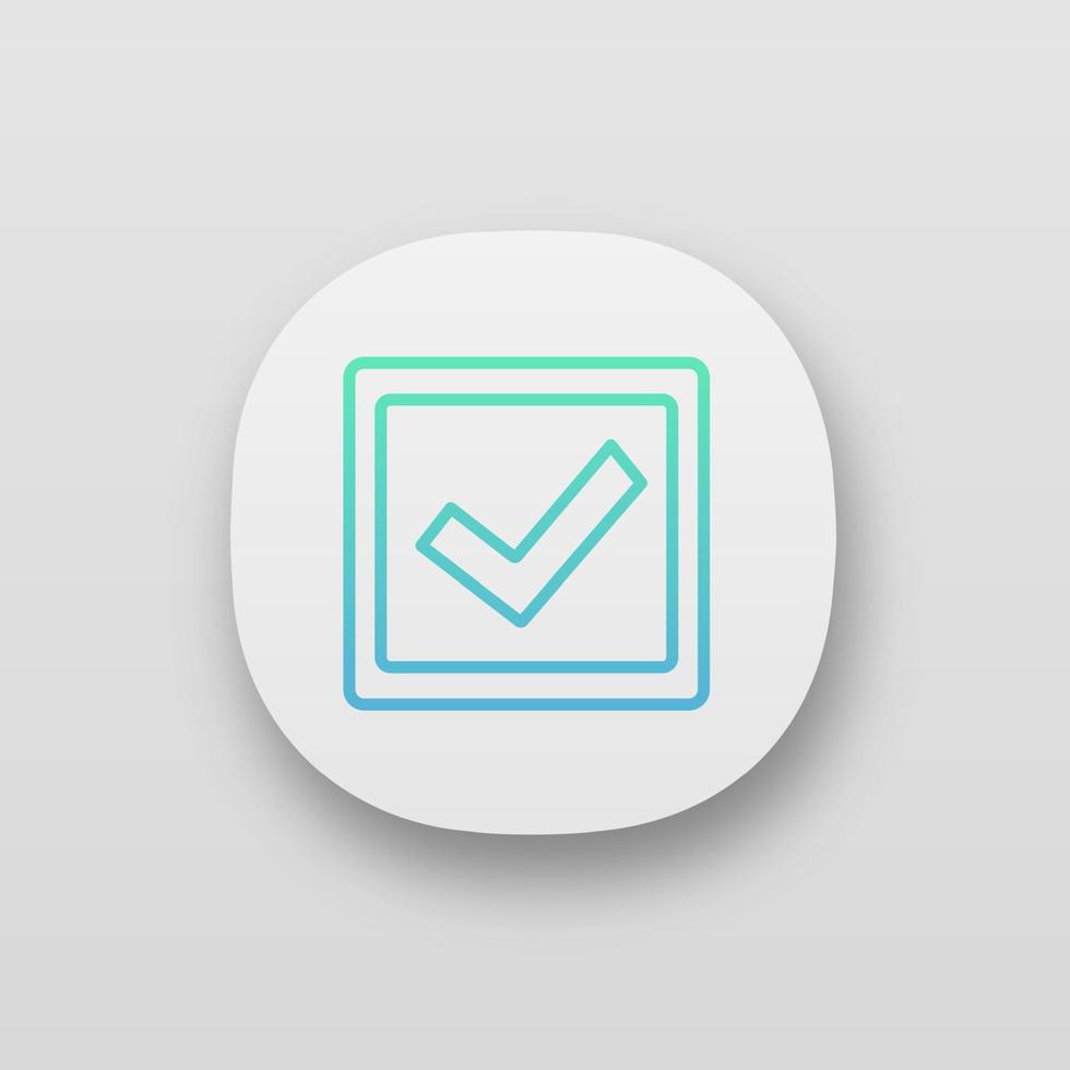 Checkbox app icon. Check box. Checkmark. Voting. Verification and validation. Approved. UI UX user interface. Web or mobile application. Vector isolated illustration