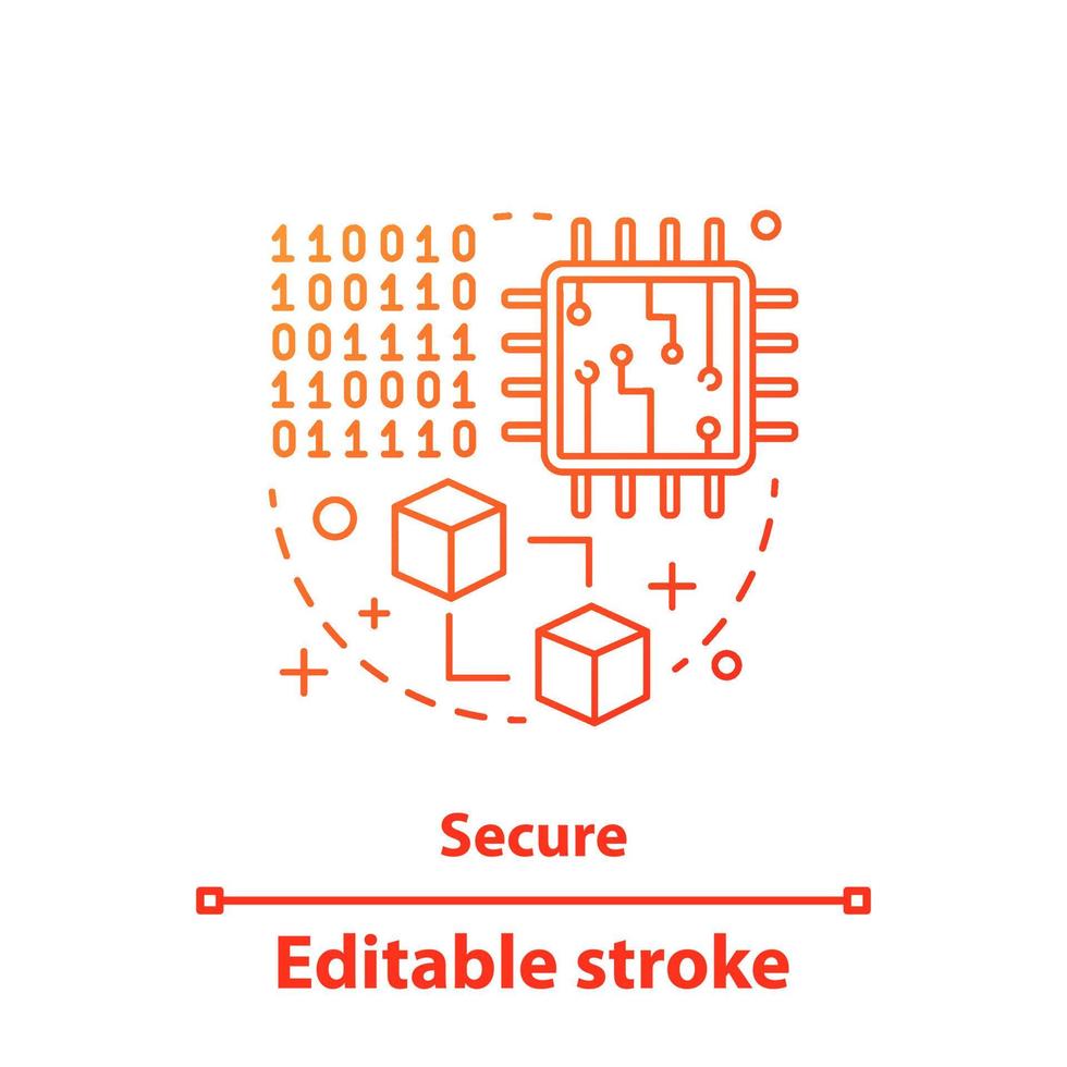 Big data concept icon. Deep learning. Digital technology idea thin line illustration. Binary code, microchip, blockchain. Vector isolated outline drawing. Editable stroke