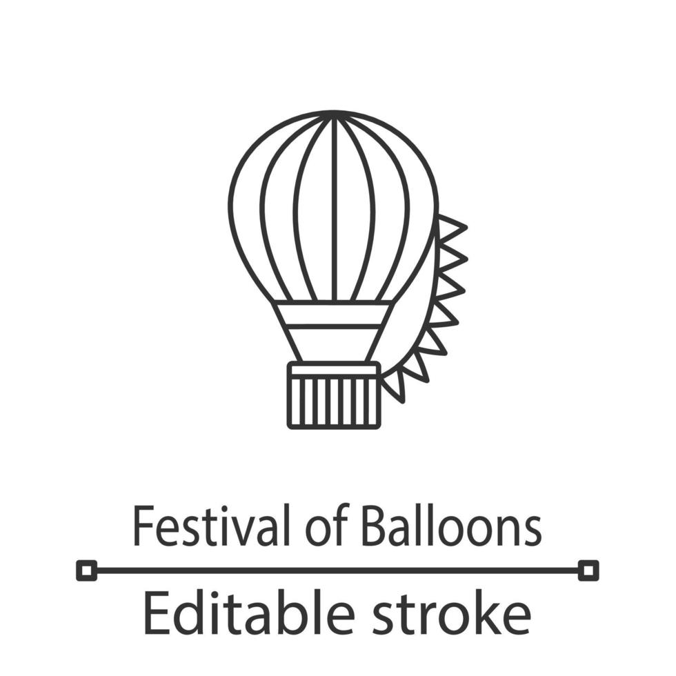 Hot air balloon festival linear icon. Thin line illustration. Aerostat. Contour symbol. Vector isolated outline drawing. Editable stroke