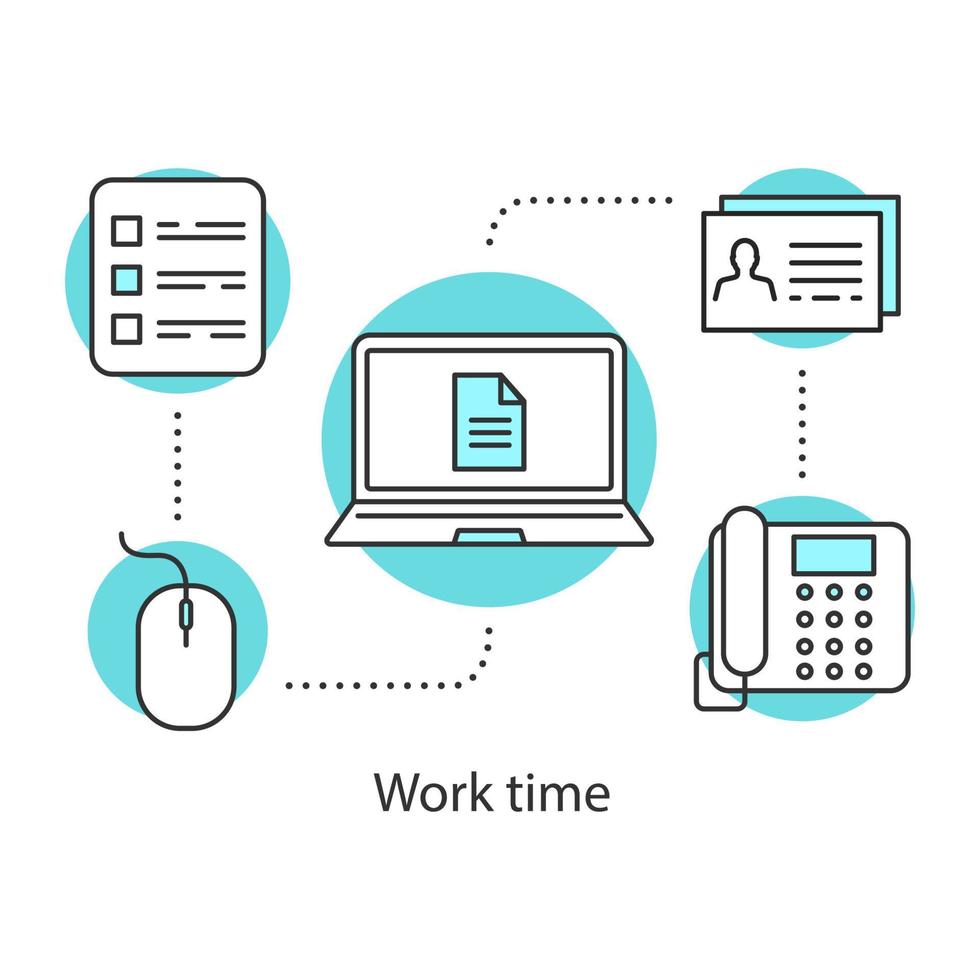 Work time concept icon. Office work idea thin line illustration. Computing. Freelance. Vector isolated outline drawing