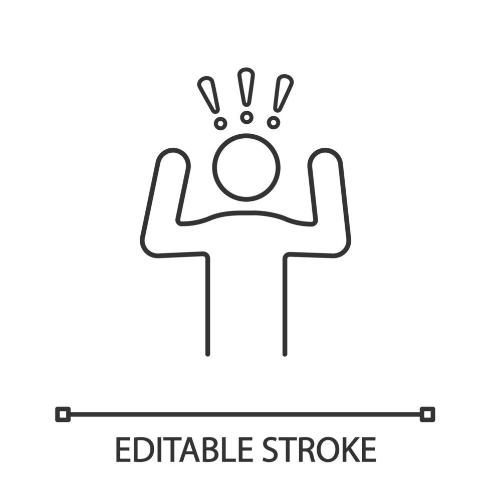 Anxiety linear icon. Panic attack. Nervous tension. Thin line illustration. Stress. Head problems. Emotional stress symptom. Contour symbol. Vector isolated outline drawing. Editable stroke