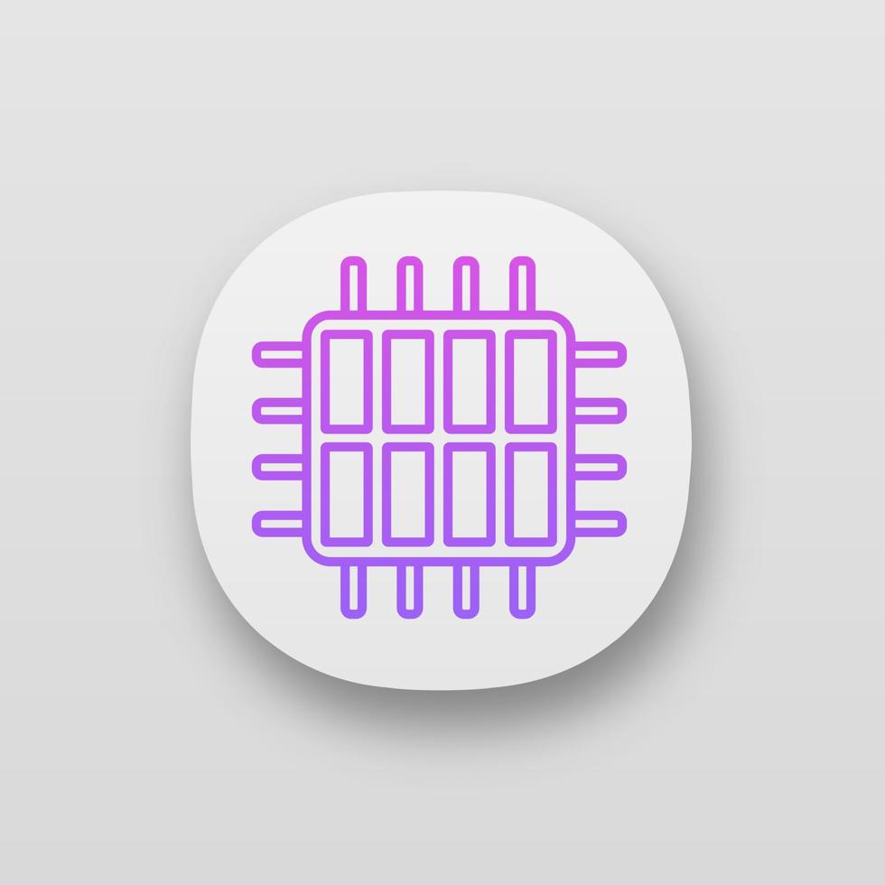 Octa core processor app icon. Eight core microprocessor. Microchip, chipset. CPU. Central processing unit. Multi core processor. Integrated circuit. UI UX user interface. Vector isolated illustration