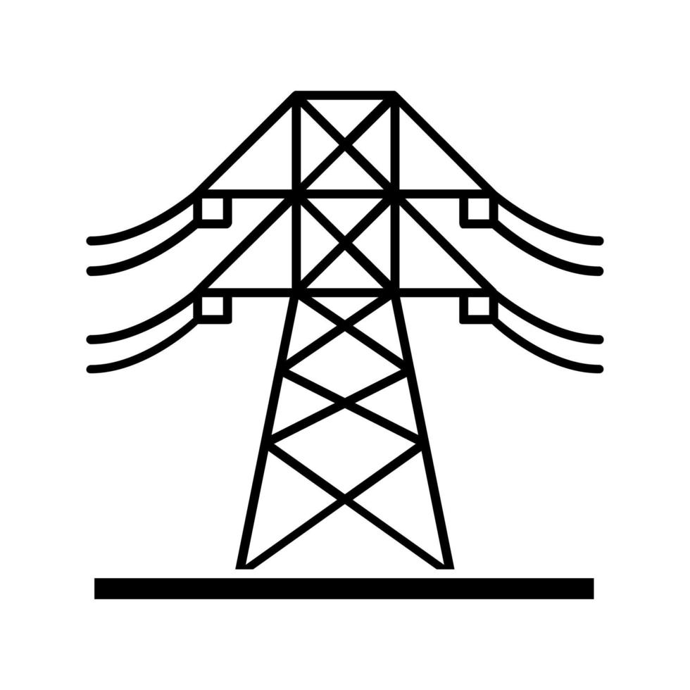 High voltage electric line glyph icon. Powerline. Electric power pylon. Transmission tower. Silhouette symbol. Negative space. Vector isolated illustration