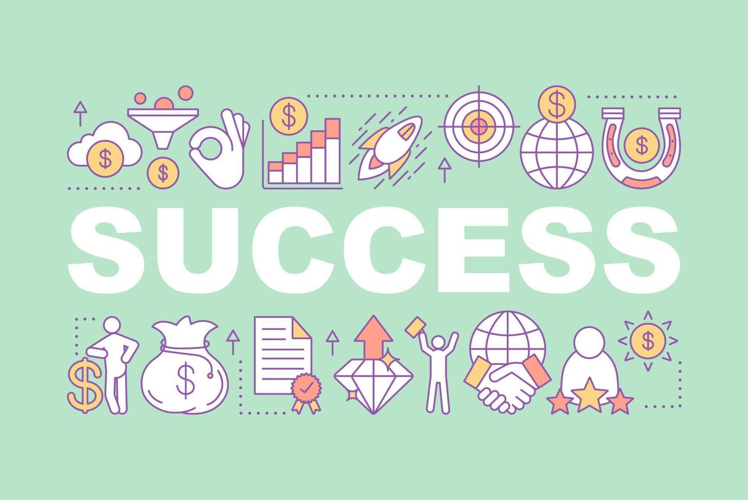 Success word concepts banner. Startup launch. Business development. Commercial industry. Goal achieving. Isolated lettering typography idea with linear icons. Vector outline illustration