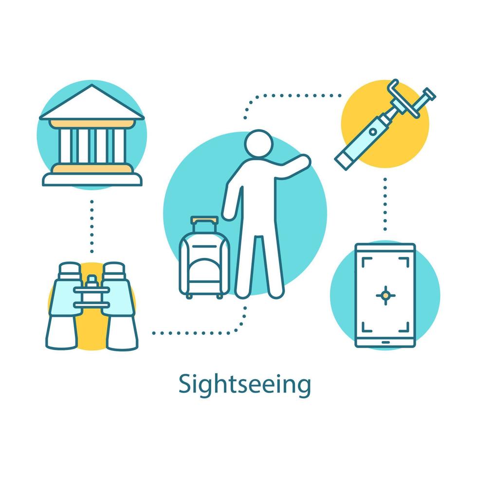 Traveling concept icon. Excursion. Sightseeing idea thin line illustration. Trip. Vector isolated outline drawing