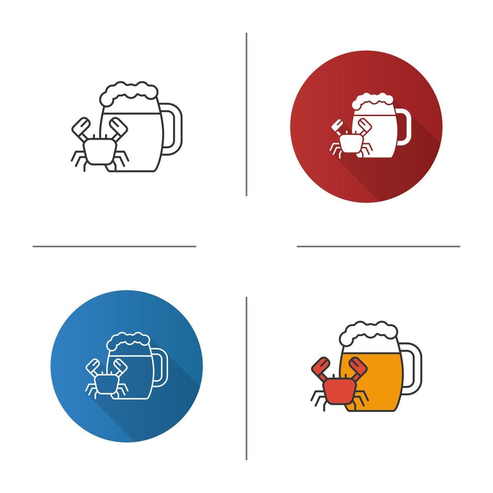 jarra de cerveza con icono de cangrejo. cerveza inglesa. diseño plano, estilos lineales y de color. ilustraciones de vectores aislados