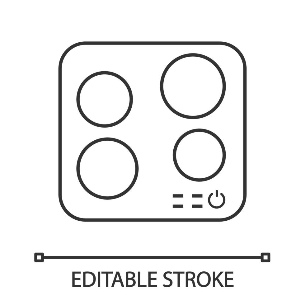 icono lineal de placa de inducción eléctrica. placa de cocina ilustración de línea delgada. panel de cocción, superficie. estufa de inducción o cocina empotrada. símbolo de contorno dibujo de contorno aislado vectorial. trazo editable vector