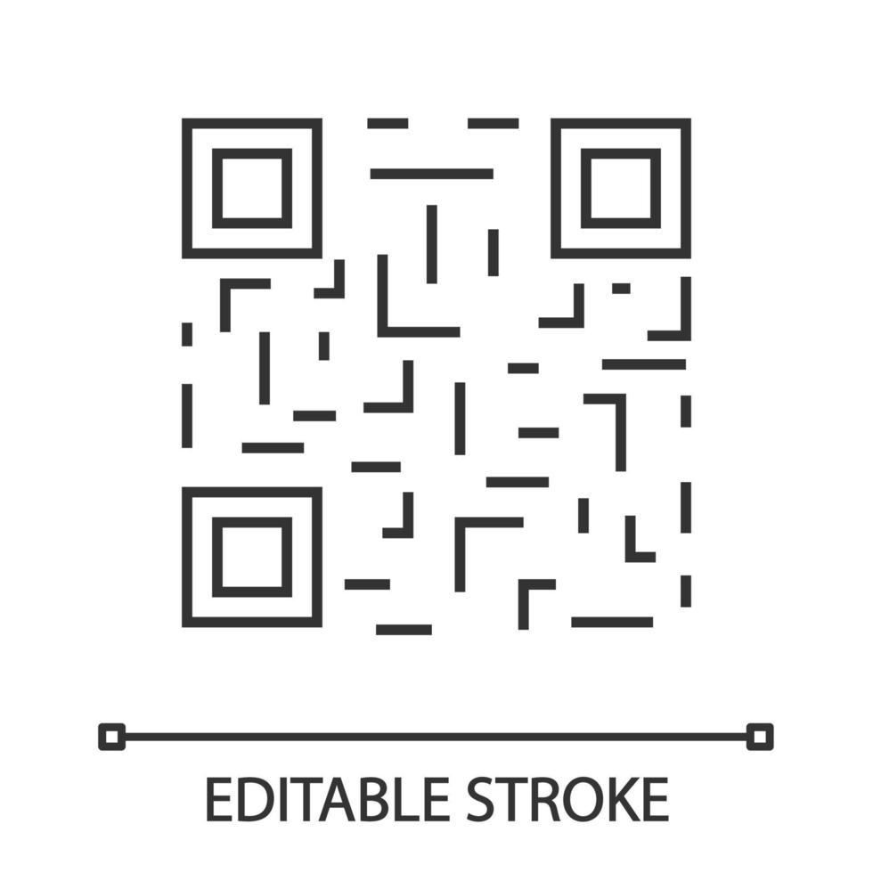 QR code linear icon. Matrix barcode identification. Thin line illustration. 2D data code. Two-dimensional barcode. Contour symbol. Vector isolated outline drawing. Editable stroke