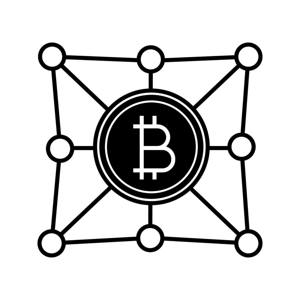 icono de glifo de red blockchain. bitcoin criptomoneda dinero digital fintech y big data. símbolo de la silueta. espacio negativo. ilustración vectorial aislada vector