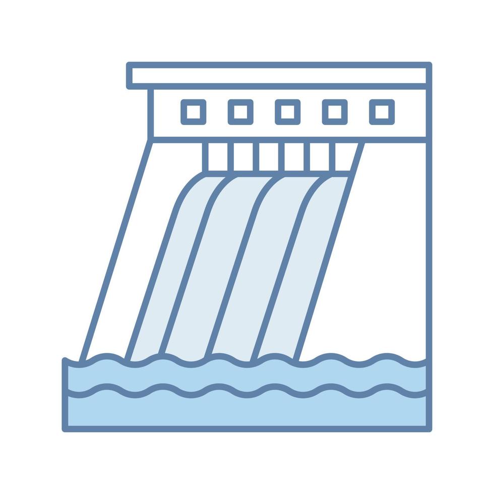 Hydroelectric dam color icon. Water energy plant. Hydropower. Hydroelectricity. Isolated vector illustration