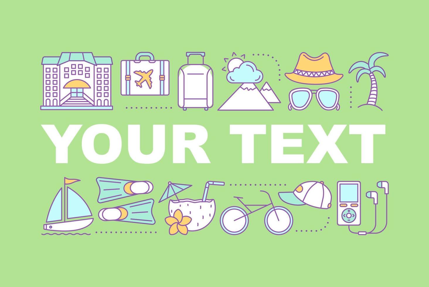 Holiday word concepts banner. Vacation. Summer rest. Resort. Tourism. Isolated lettering typography idea with linear icons. Vector outline illustration
