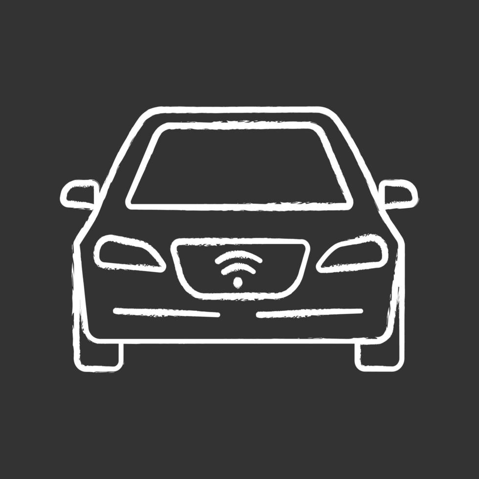 Smart car chalk icon. NFC auto. Intelligent vehicle. Self driving automobile. Autonomous car. Driverless vehicle. Isolated vector chalkboard illustrations