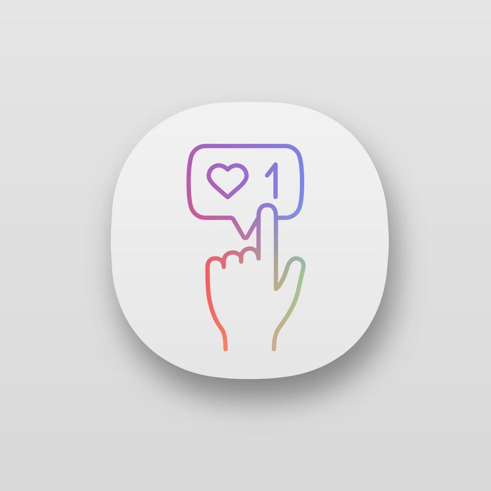 Like counter button app icon. Social media activity notification. New like. Followers. UI UX user interface. Web or mobile application. Vector isolated illustration