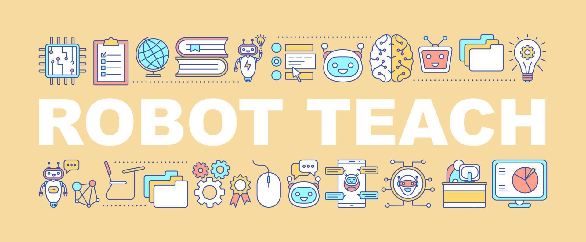 Robot teach word concepts banner. Machine learning. AI. Artificial intelligence. Isolated lettering typography idea with linear icons. Vector outline illustration