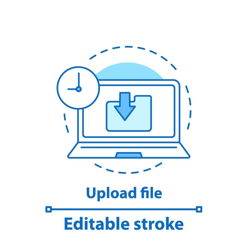 Upload file concept icon. Data transfer. Downloading idea thin line illustration. Computing. Vector isolated outline drawing. Editable stroke