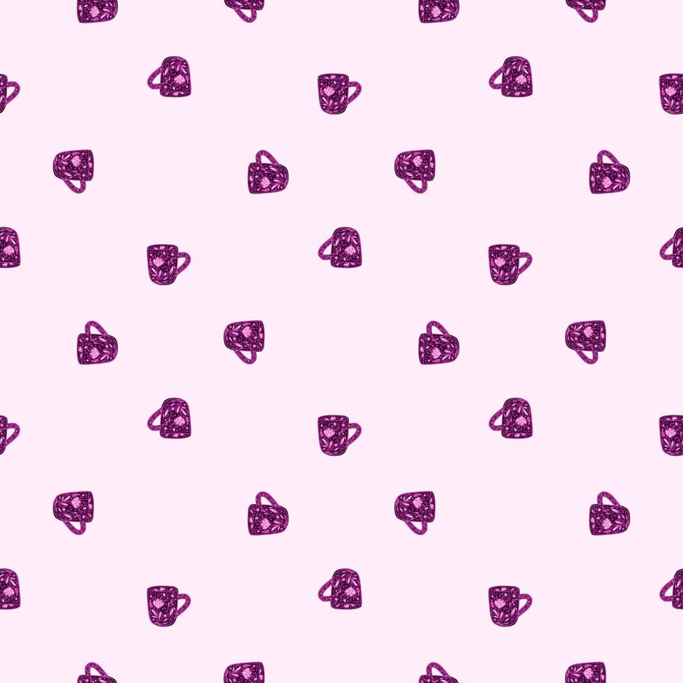 Cute mugs seamless pattern. Background of teatime. vector