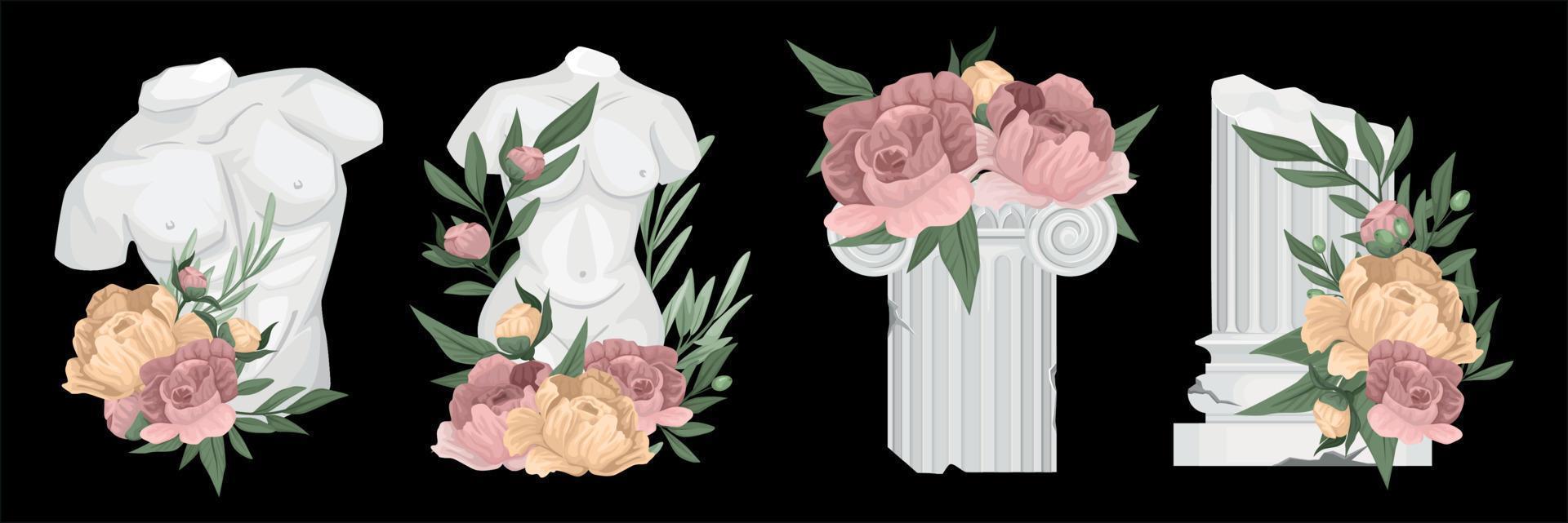 Antique Greek Columns Composition Set vector