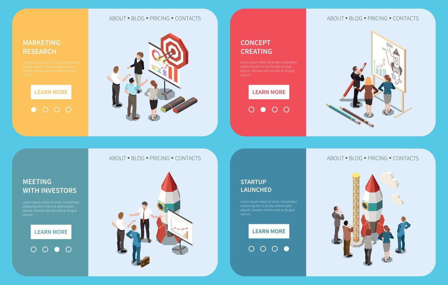 Startup Project Isometric Banner Set vector