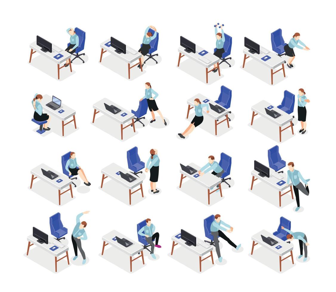 Office Stretches Isometric Icons vector