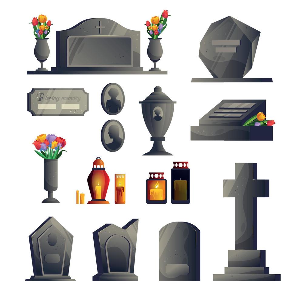 Cemetery Gravestone Modern Icon Set vector