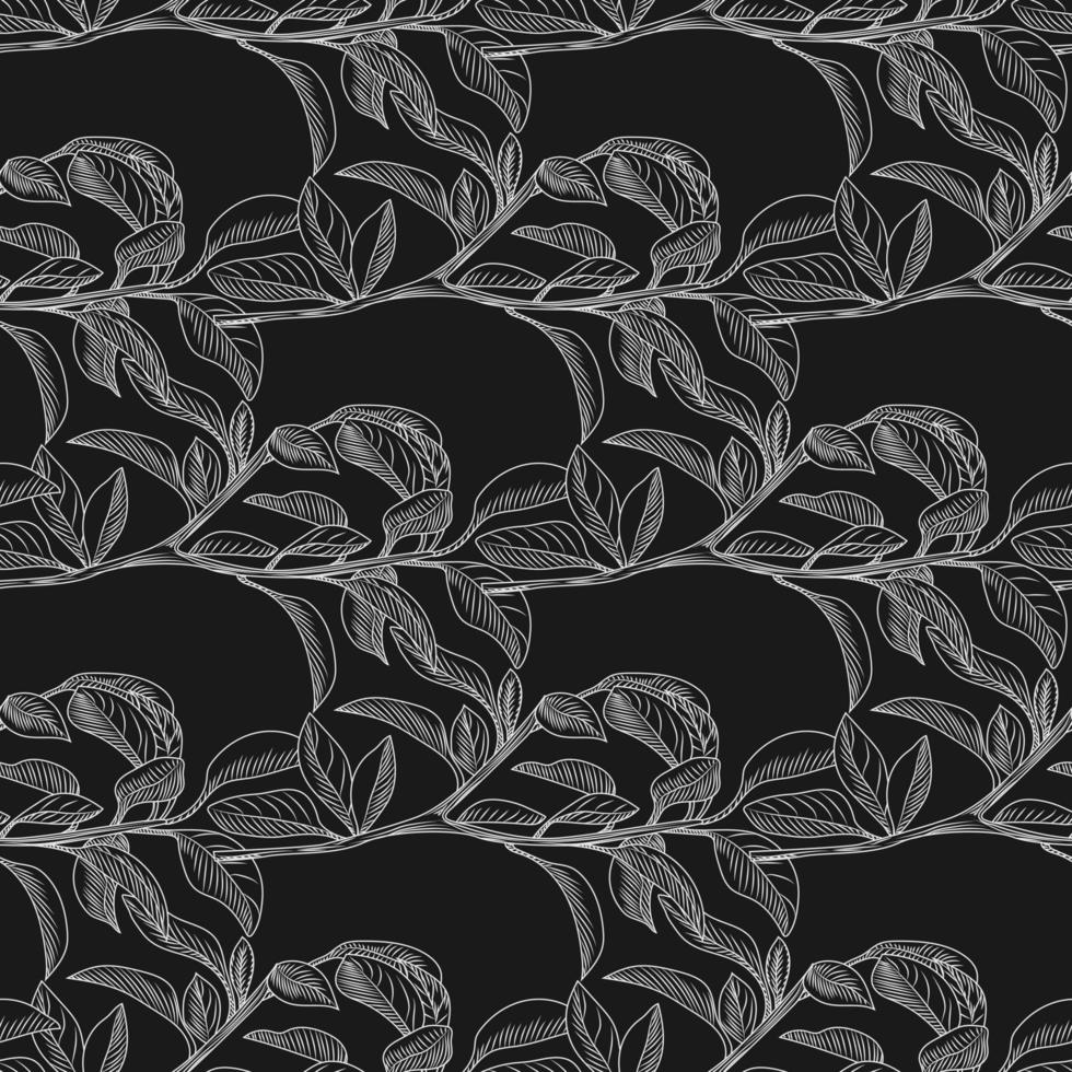 Black and white leaf seamless background. Monochrome leaves wallpaper. vector