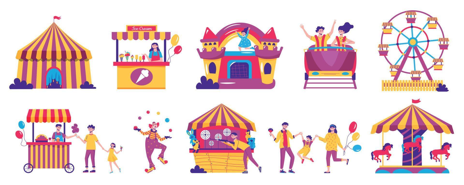 conjunto de iconos de parque de atracciones vector