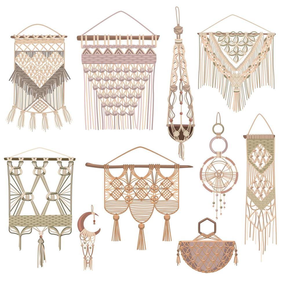 conjunto de objetos de macramé vector