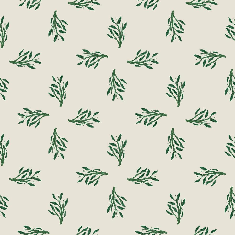 Little green leaf branches seamless hand drawn pattern. Light pink background. vector